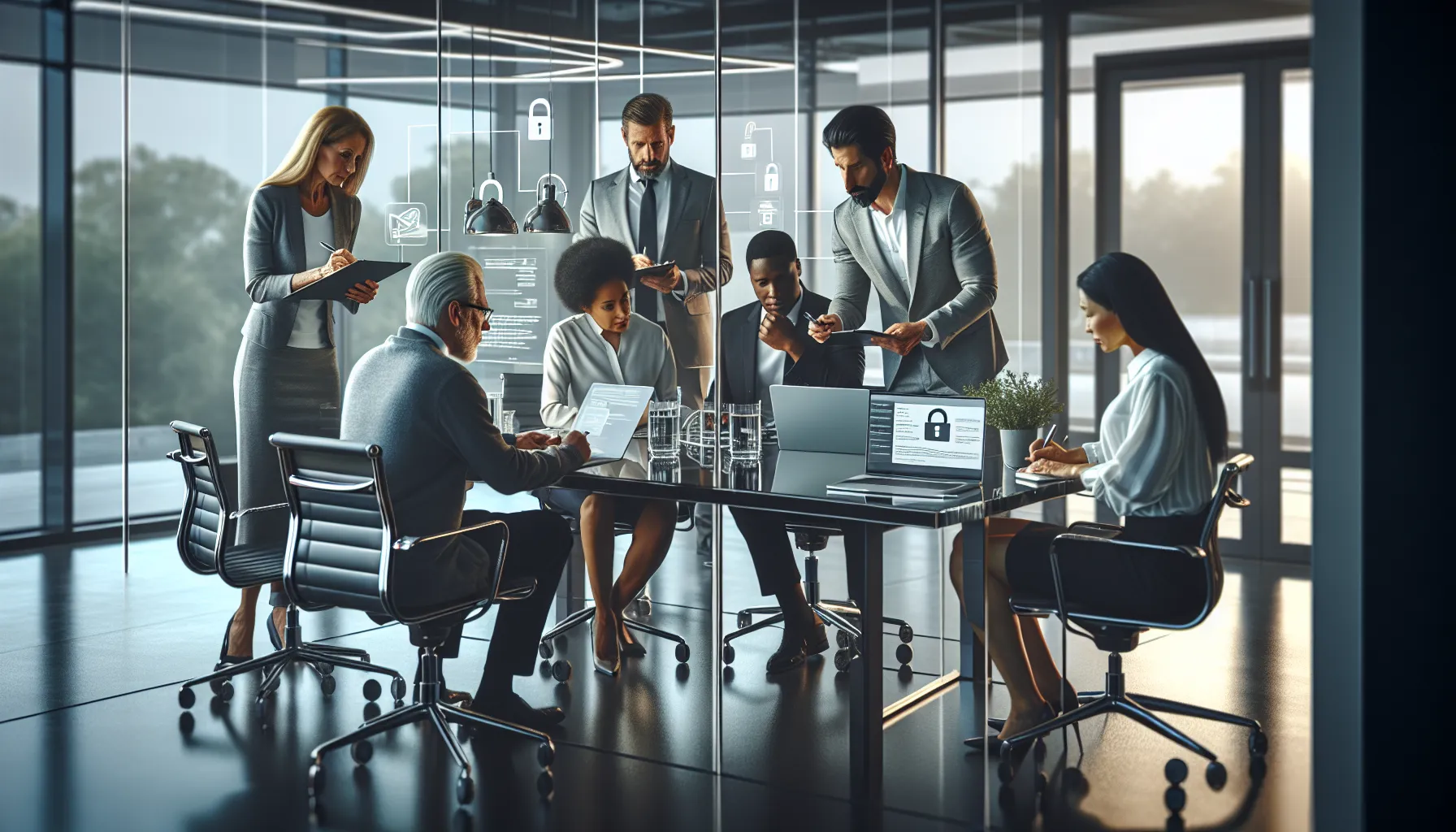 diverse team discussing Polr 6 security practices in a modern office.