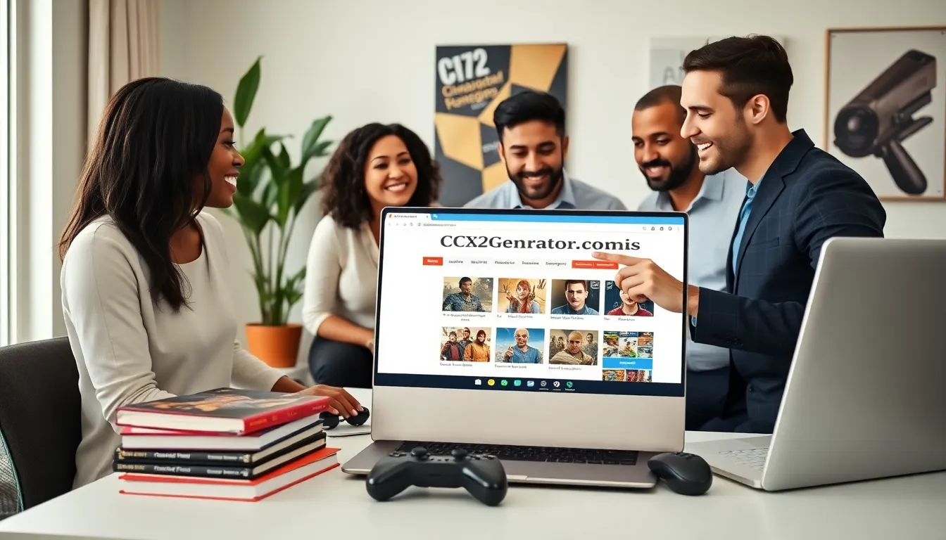 diverse group discussing CK2Generator.com in a modern home office.