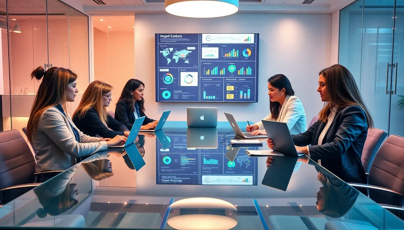 diverse marketing team collaborating in a modern office setting.