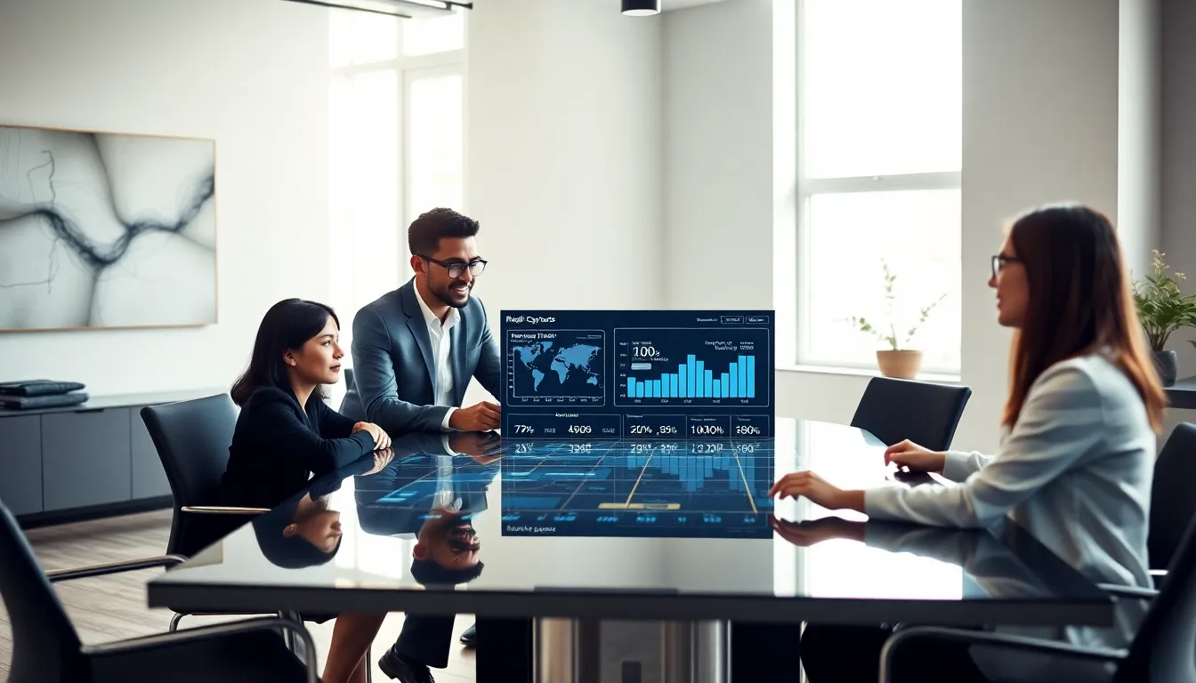 diverse team discussing global card payment trends in a modern office.