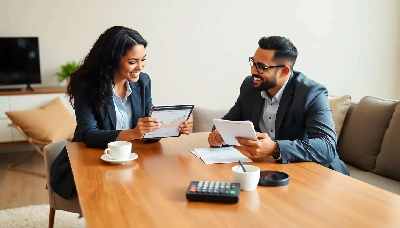couple budgeting together at a dining table.