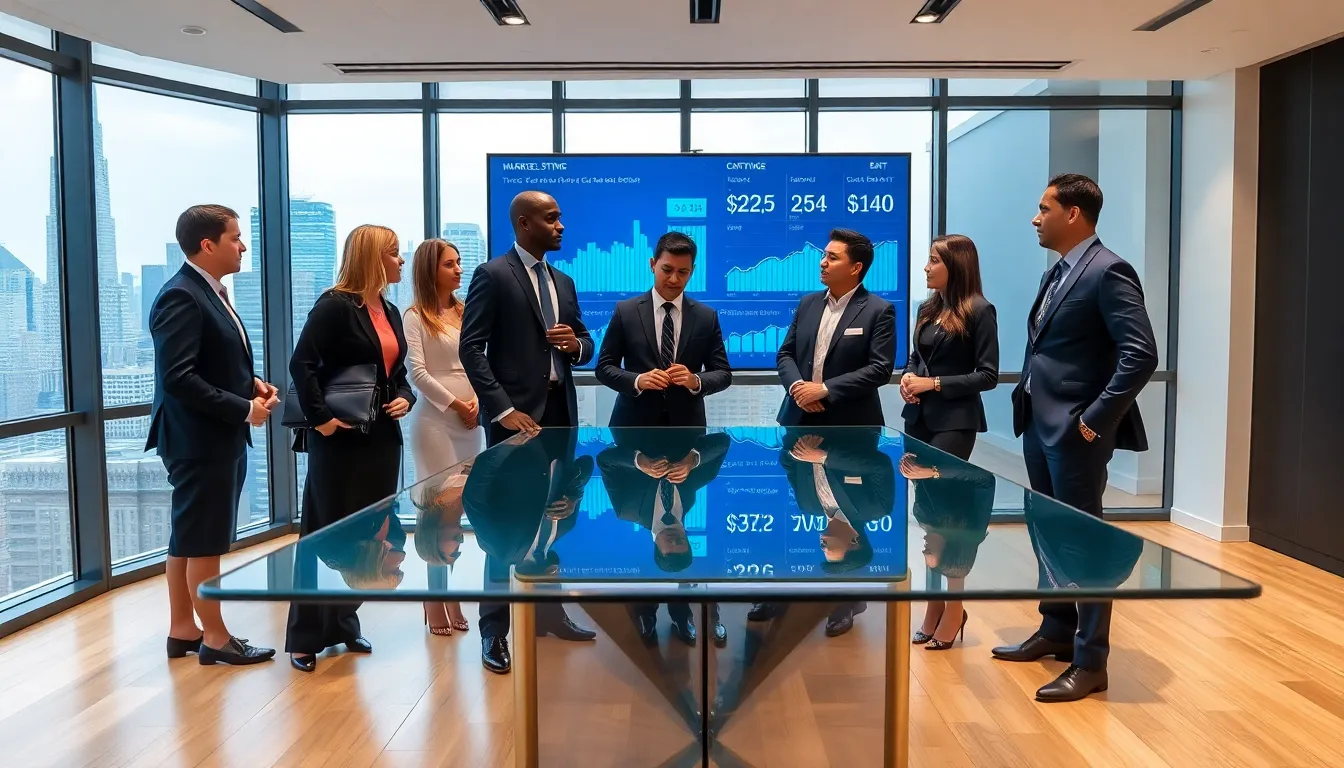 diverse real estate agents discussing NYC market trends.