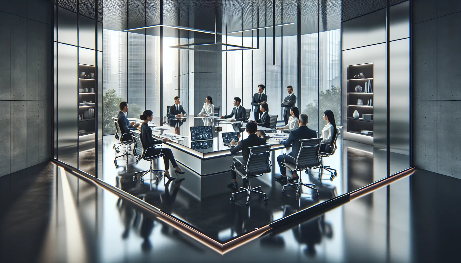 diverse professionals collaborating in a modern office setting.