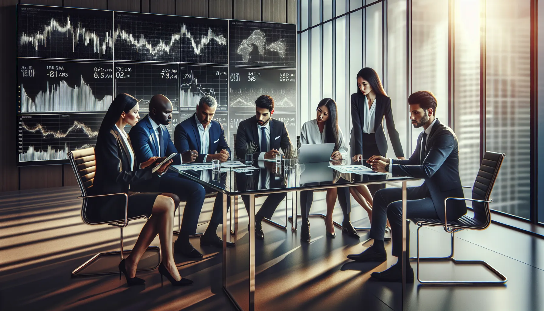 diverse team analyzing gold price trends in a modern office.