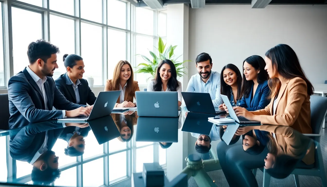 diverse team discussing startup growth strategies in a modern office.