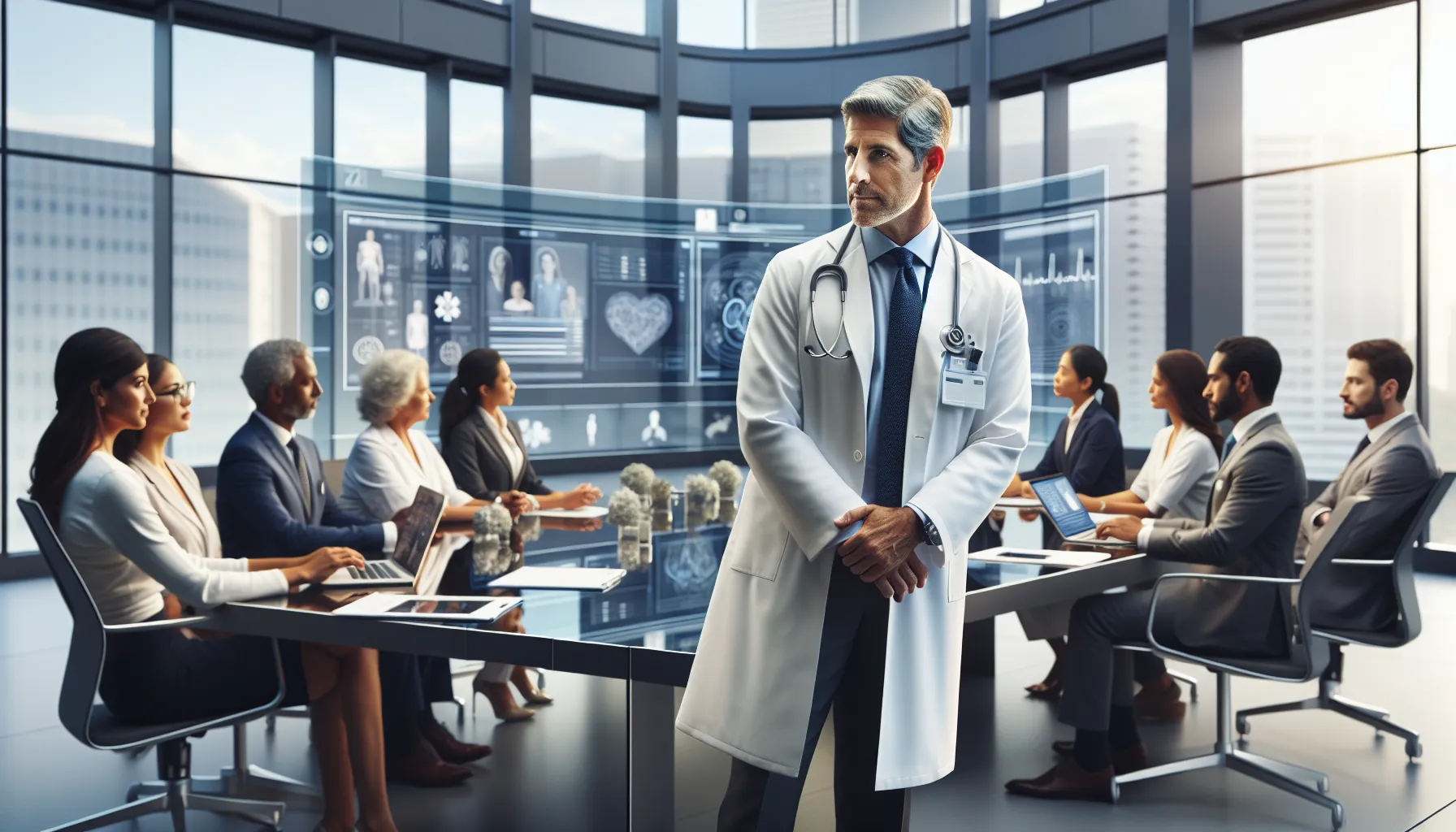 Dr. Haro leading a discussion in a modern medical office.