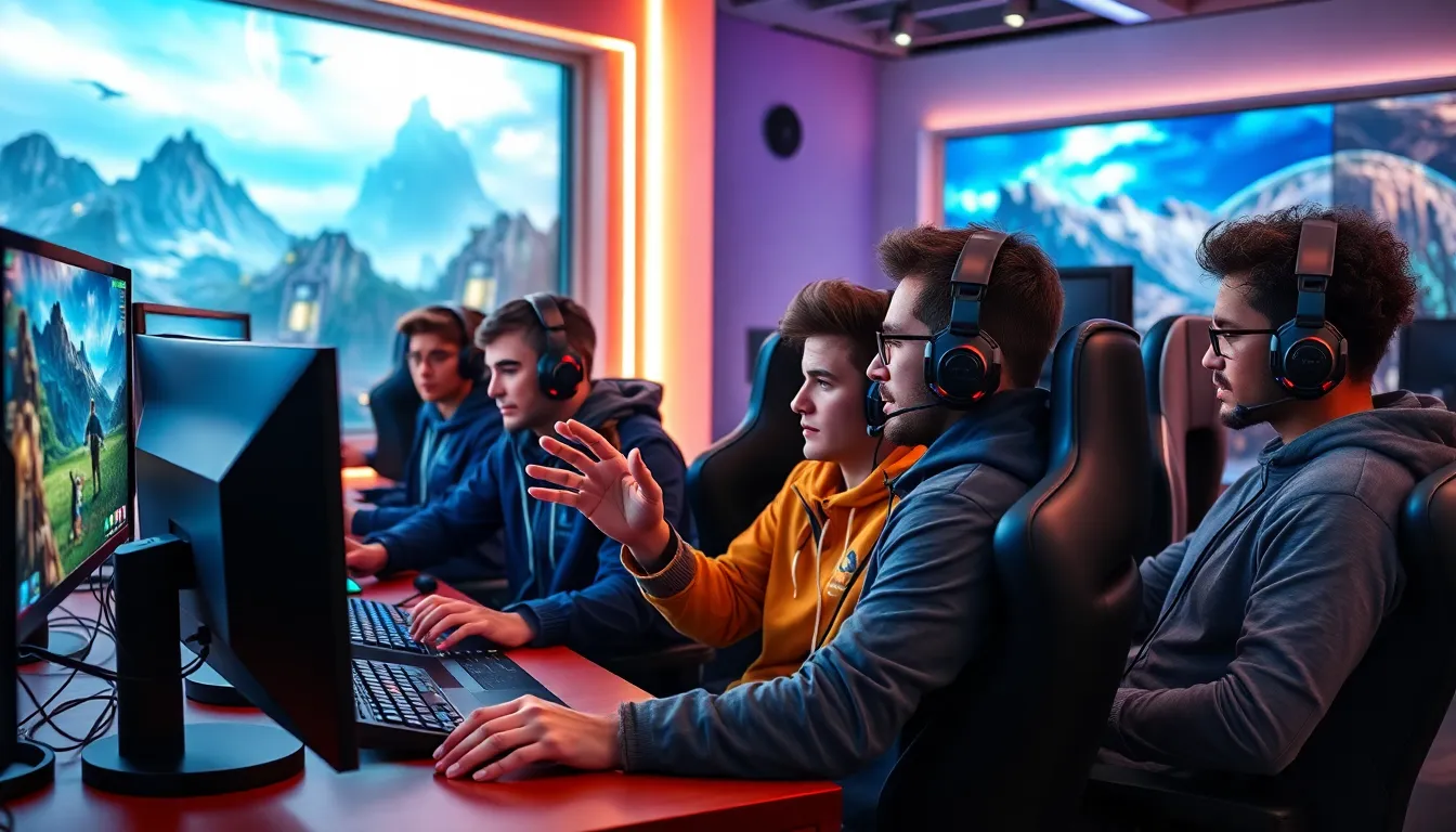 diverse gamers strategizing in a modern gaming environment.