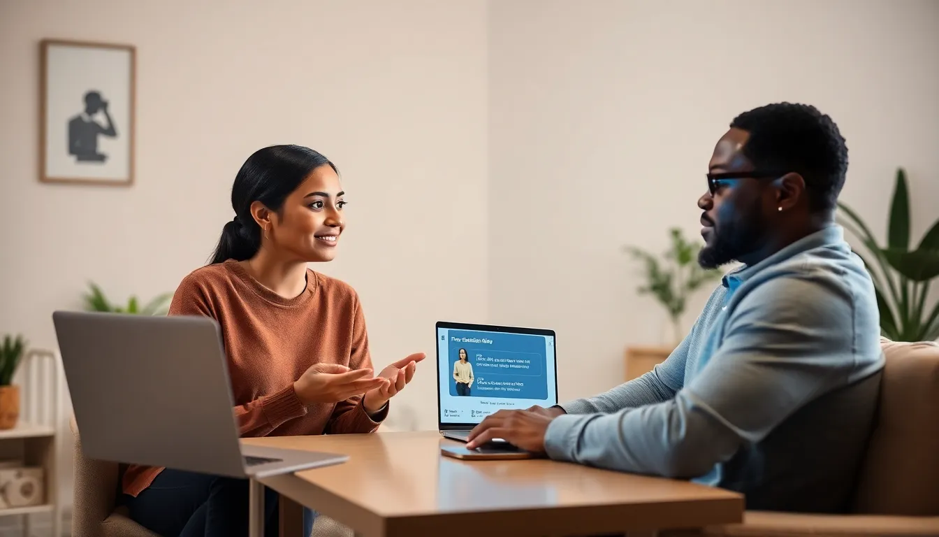 diverse individuals chatting about relationship advice in a modern home office.
