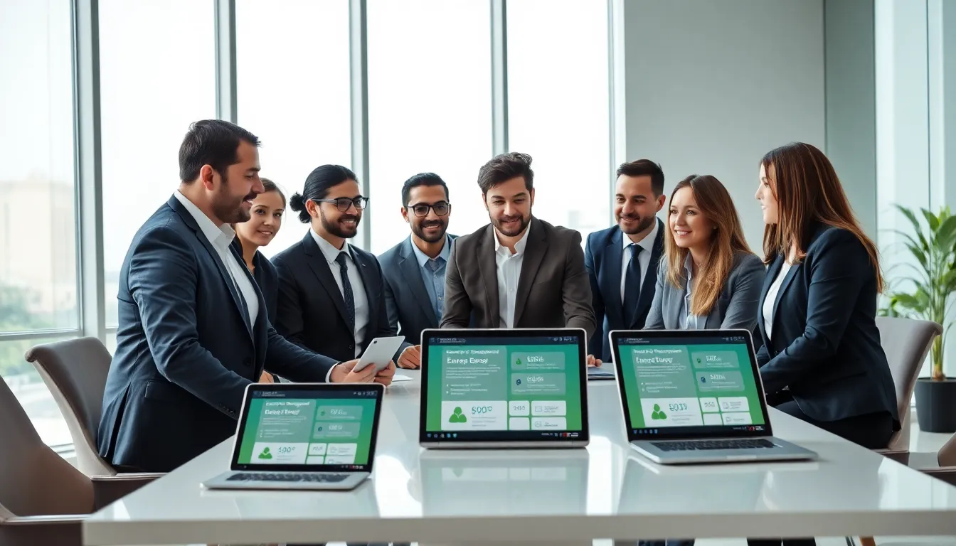diverse team discussing energy solutions in a modern office.