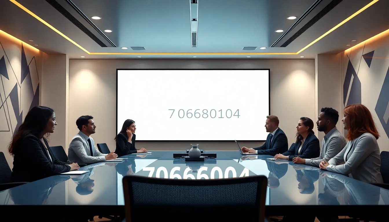 professionals discussing the significance of 7068680104 in a modern office.