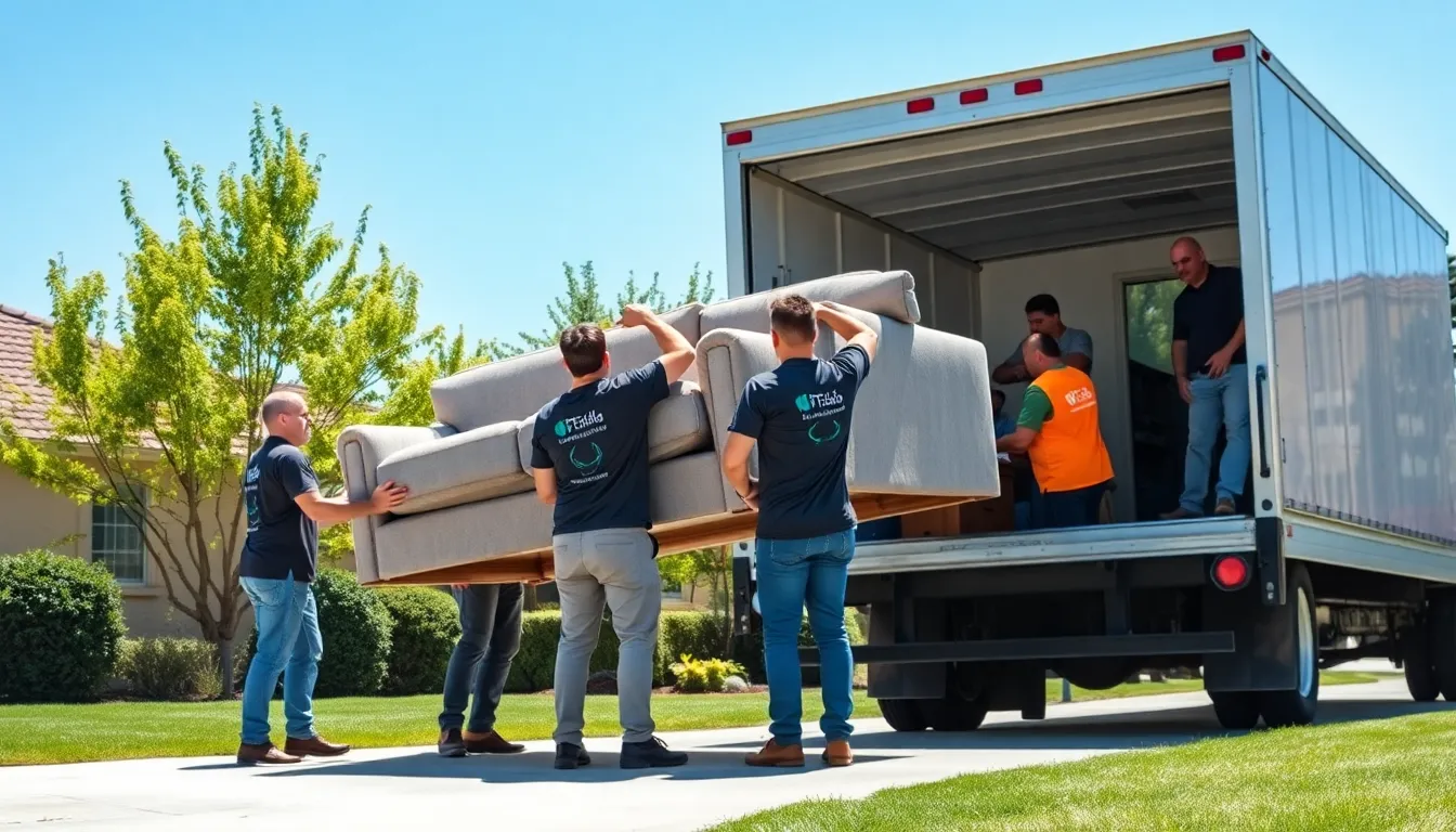 diverse junk haulers working together to remove items from a home.