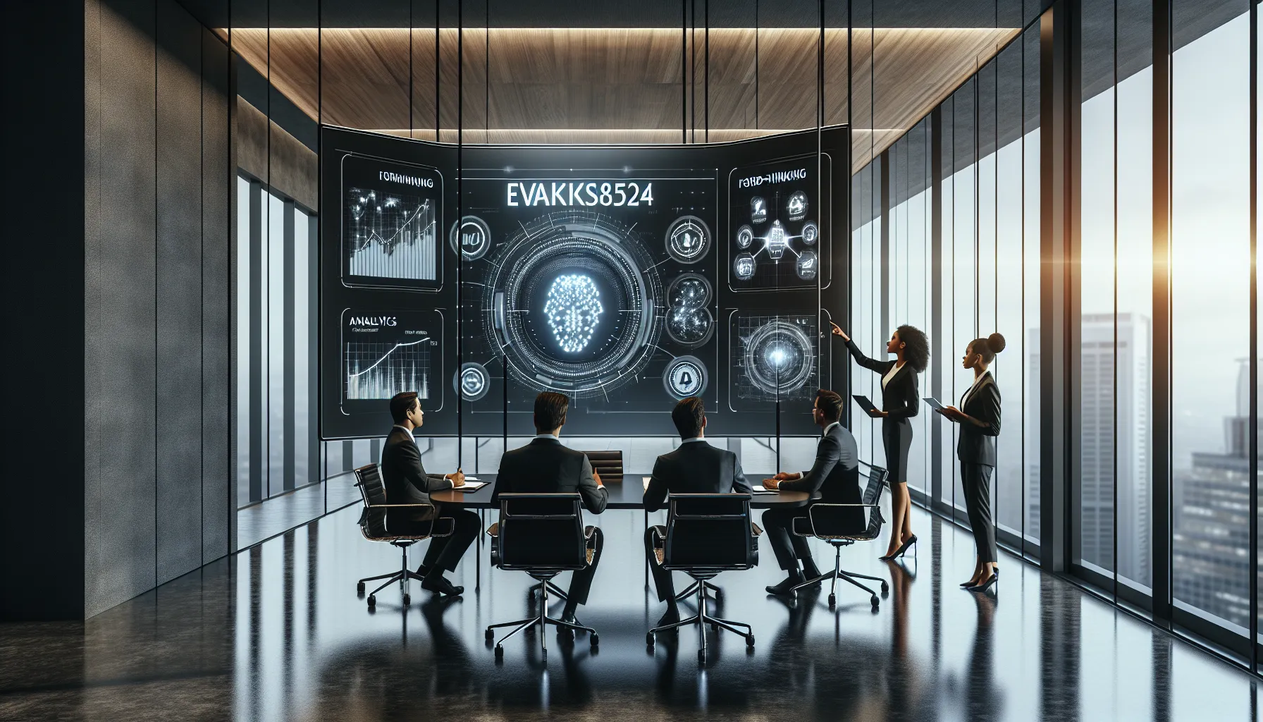 diverse team discussing trends in a modern office setting.