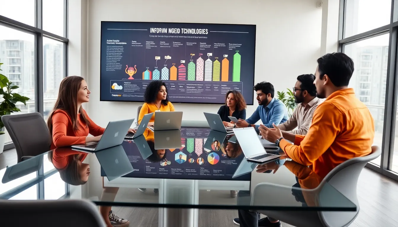 diverse team collaborating in a modern media office.