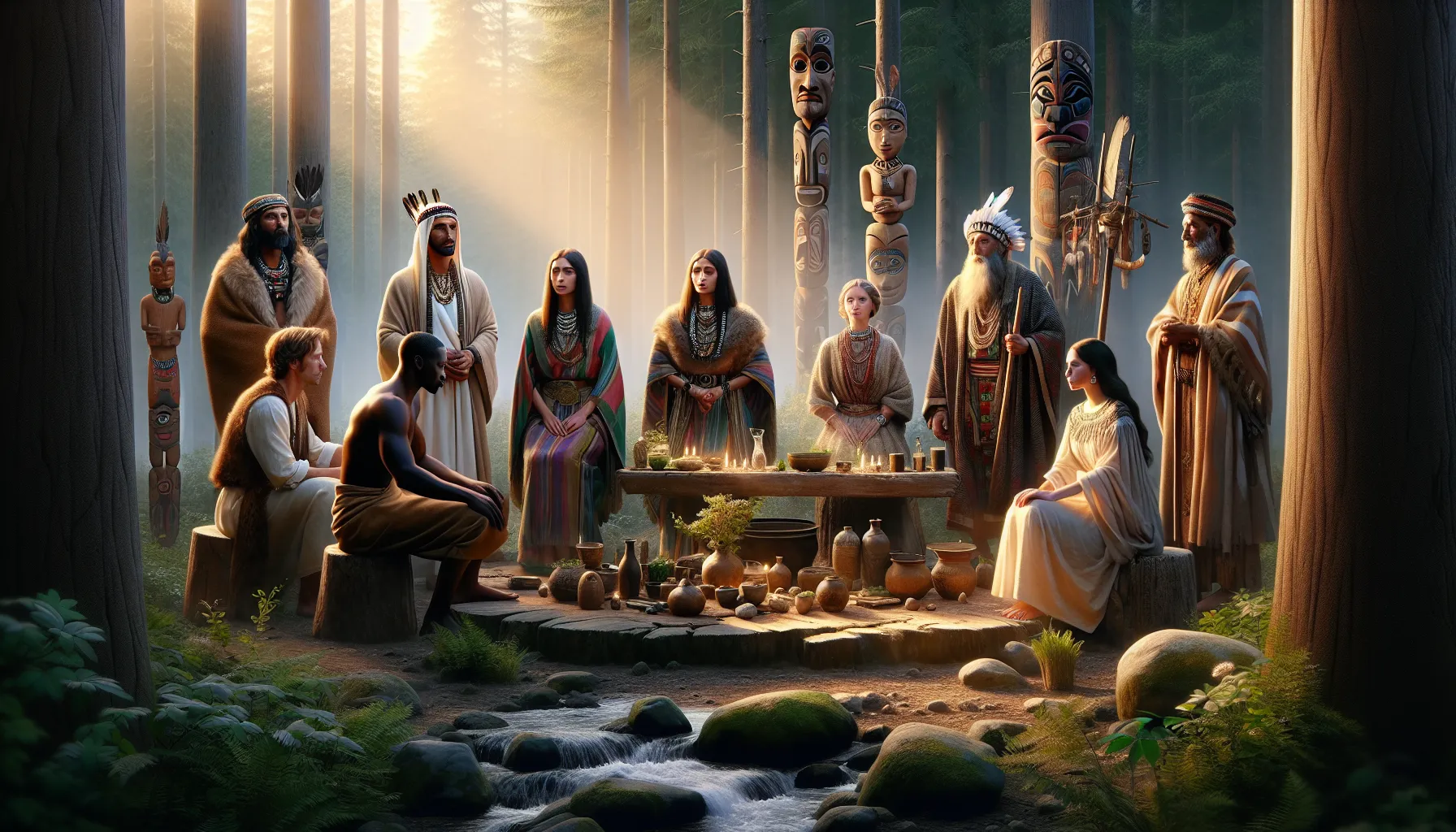 diverse group in traditional attire celebrating cultural heritage outdoors.