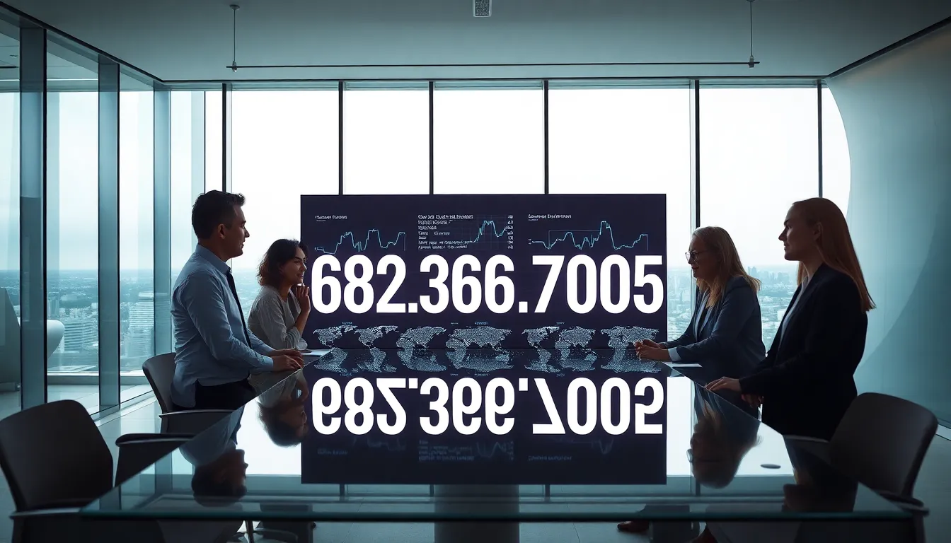 professionals discussing the significance of the number 682.366.7005 in an office.