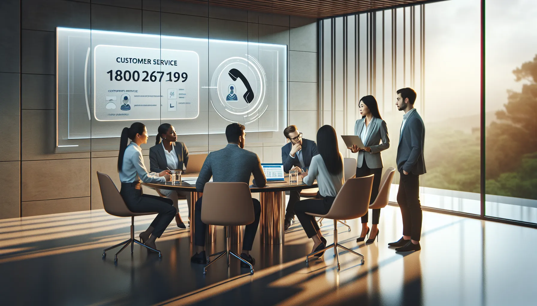 diverse team discussing customer service in a modern office.