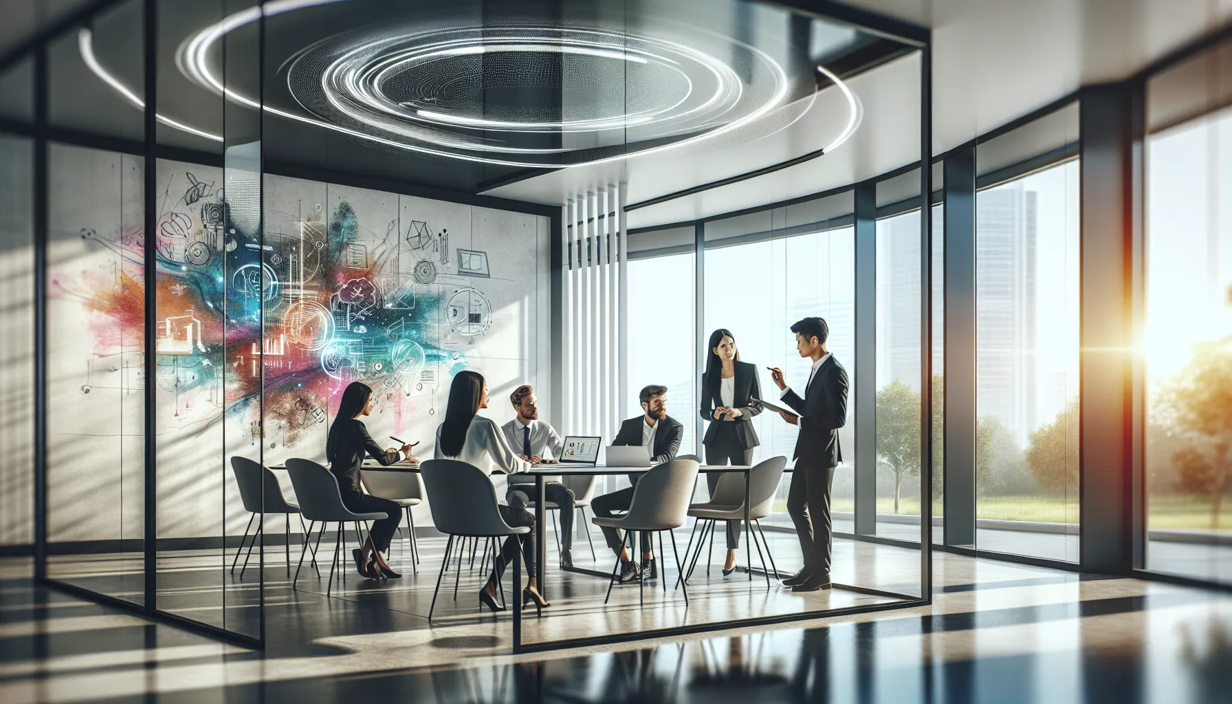 diverse professionals collaborating in a modern office space.