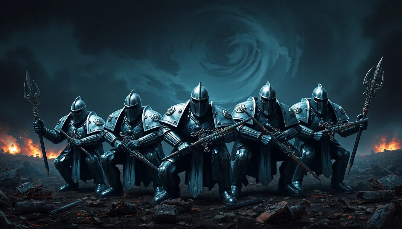elite Grey Knights preparing for battle against chaos forces.