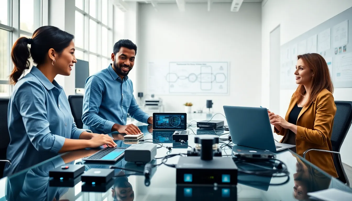 diverse team collaborating in a modern lab on Iov07002 technology.