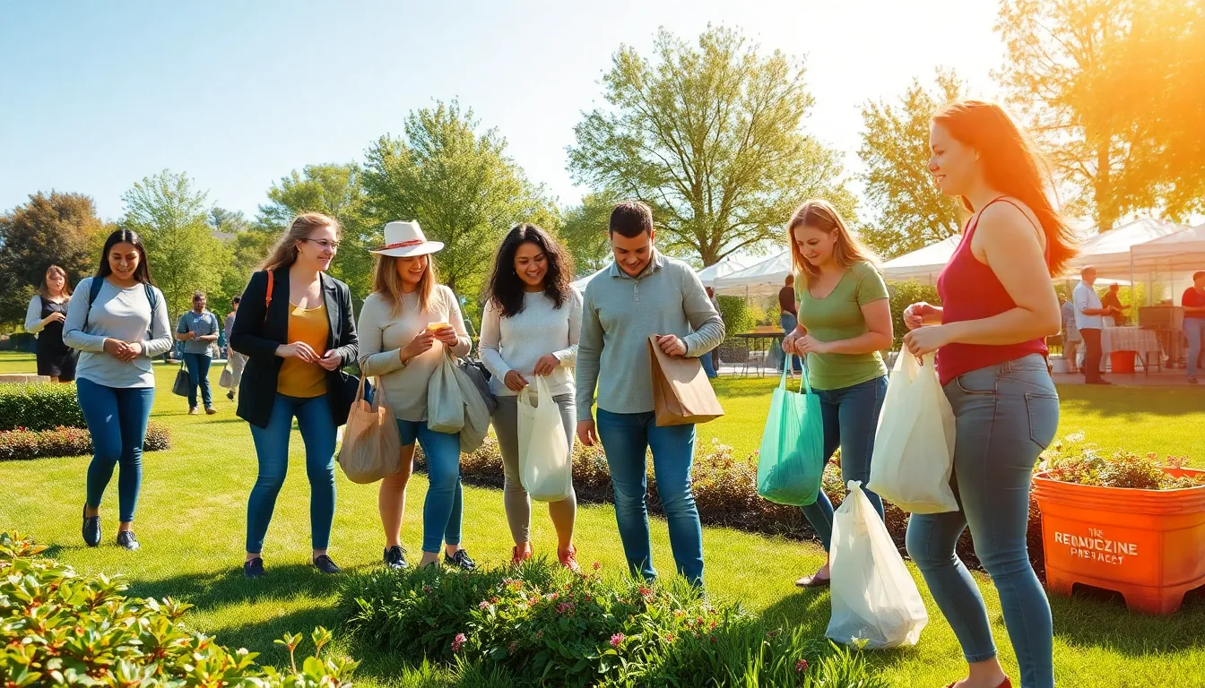 community members participating in a sustainable lifestyle event outdoors.