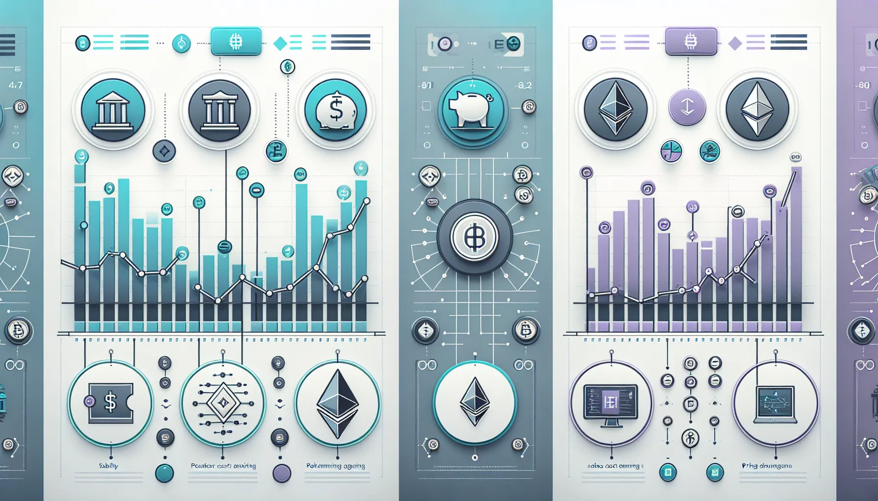 Comparison chart of traditional savings versus Ethereum investment with volatility indicators and strategy elements.