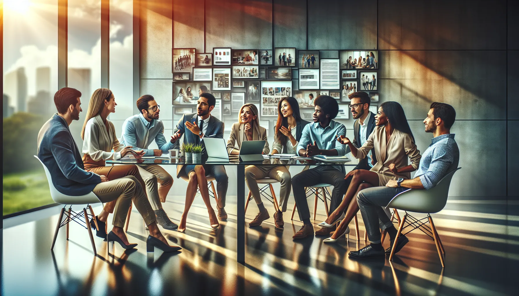 diverse professionals collaborating in a modern workspace.