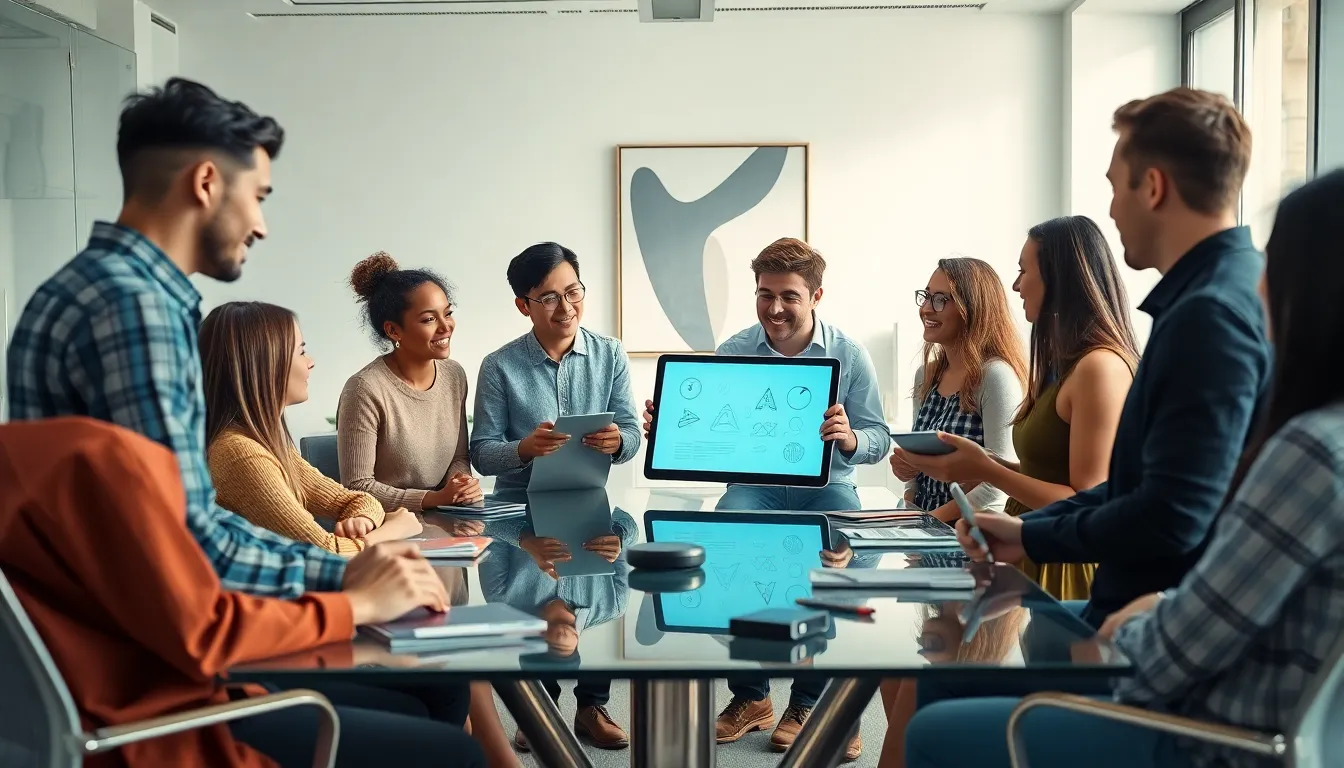 diverse young professionals collaborating in a modern office.
