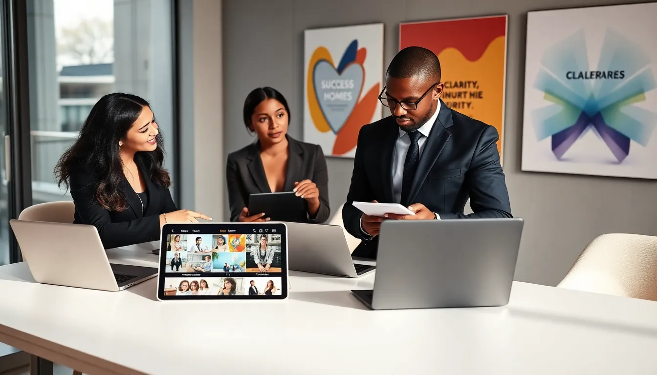 diverse team discussing goal setting with visual aids in a modern office.