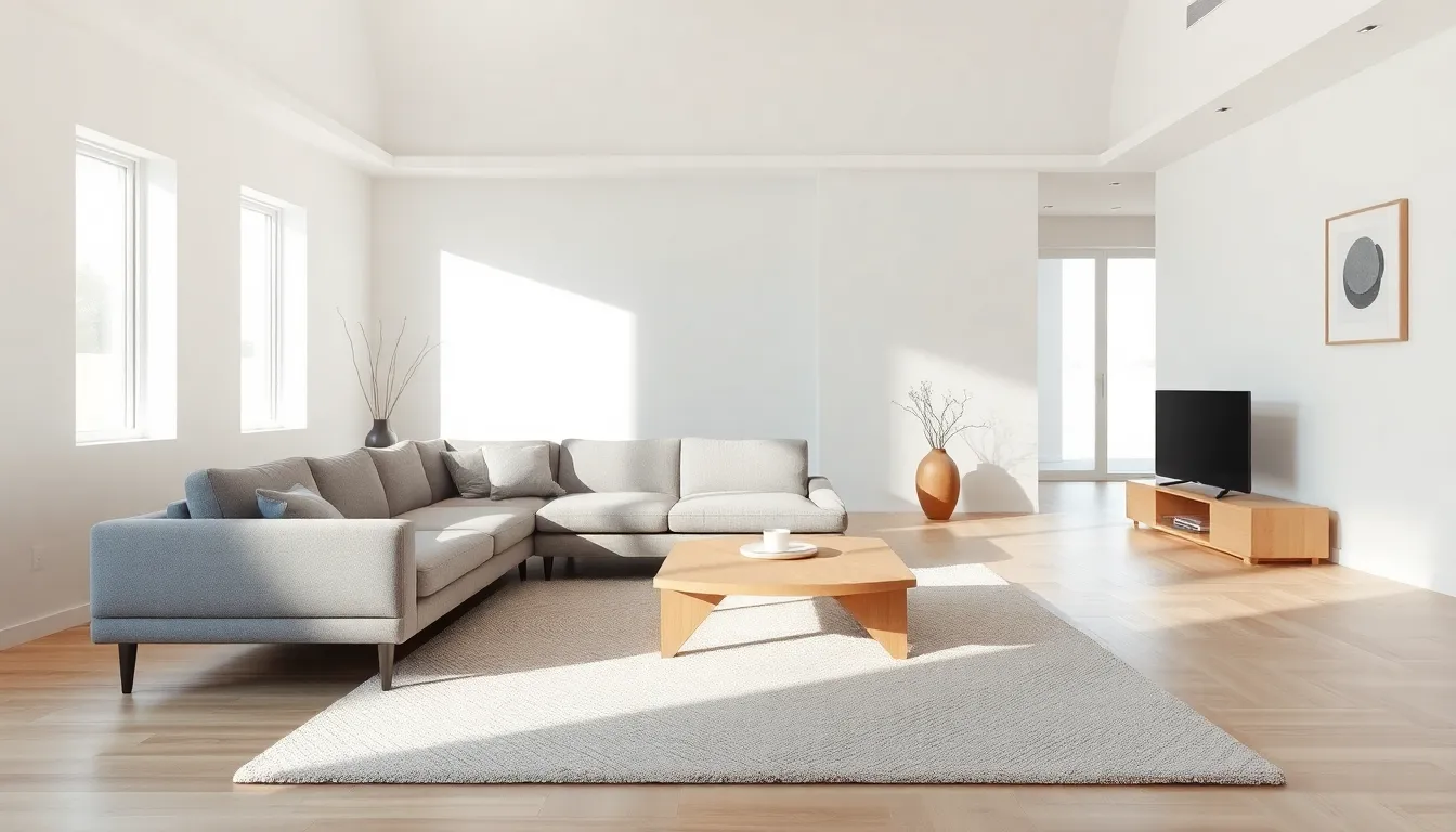 minimalist living room with sleek furniture and natural light.