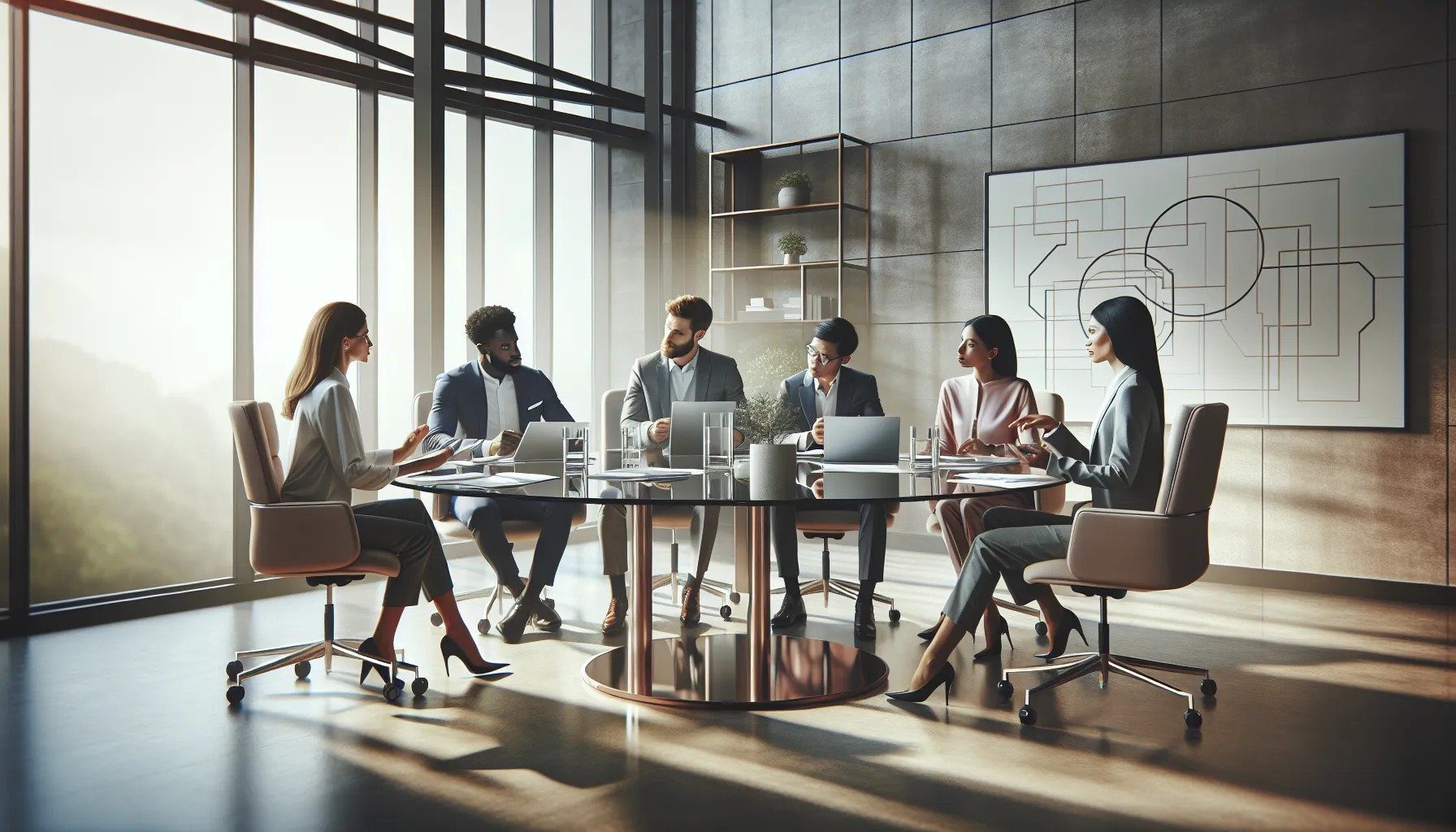 diverse professionals discussing BxHbdnha in a modern office setting.
