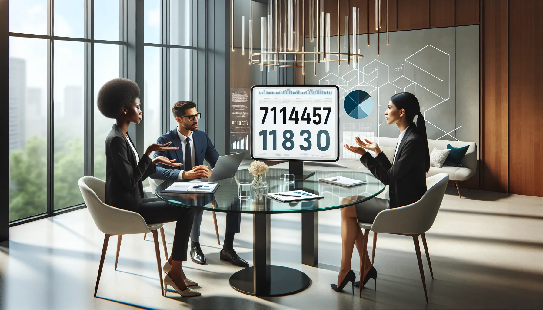 diverse professionals discussing data analysis in a modern office.