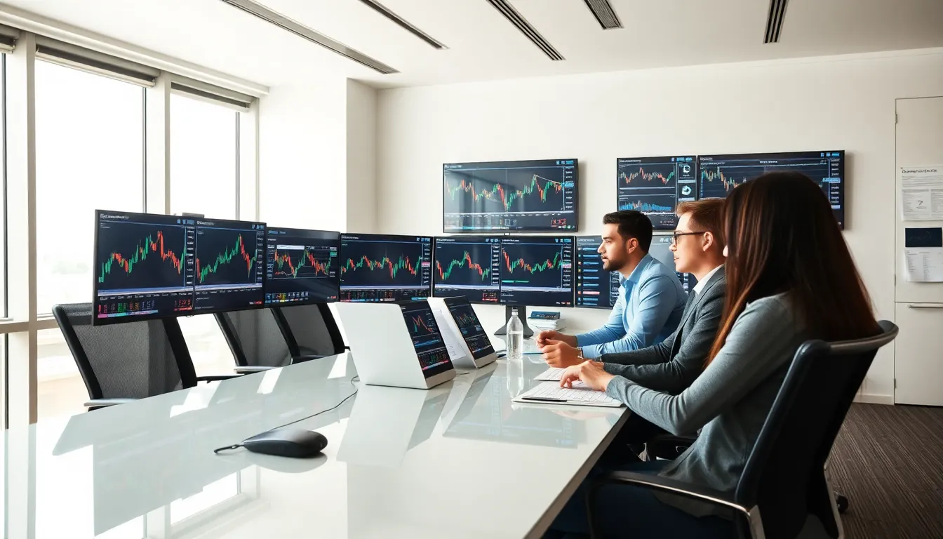 diverse team of traders in a modern office setting.