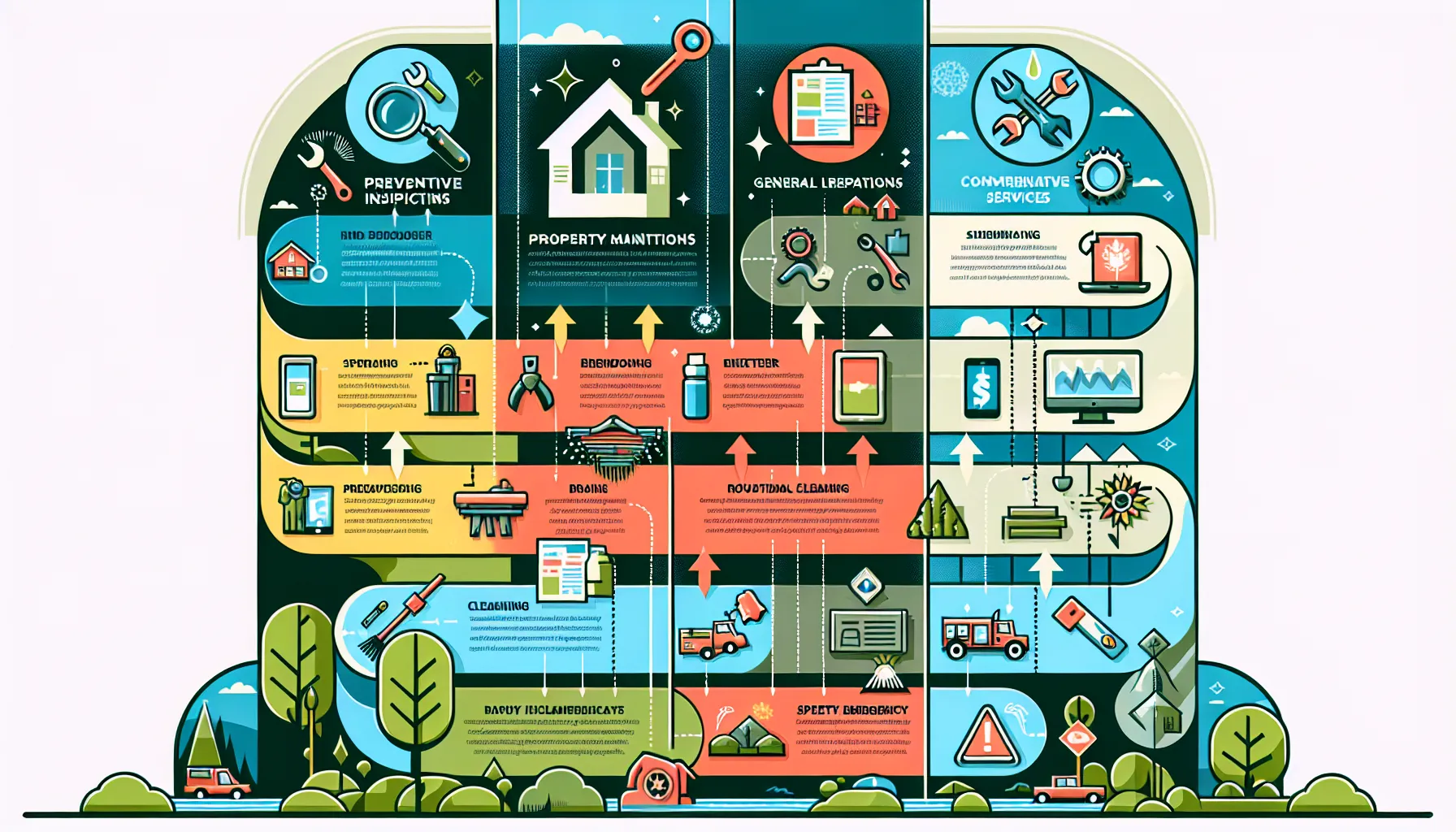 infographic showing property maintenance services and process steps in Orinda