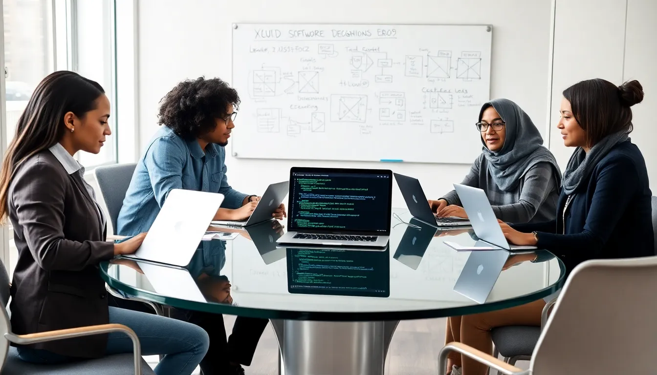diverse team collaborating on troubleshooting a Python error.