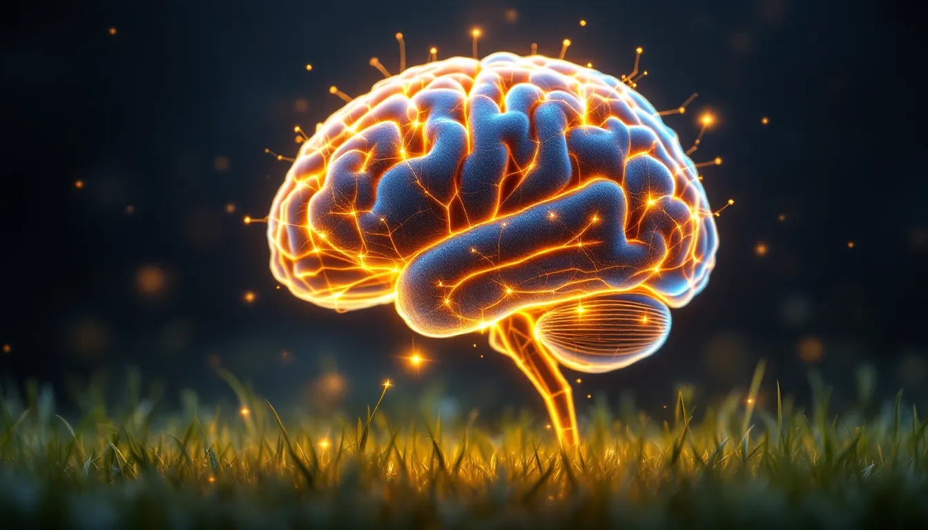 Glowing neural pathways in a human brain symbolizing neuroplasticity and thought patterns.