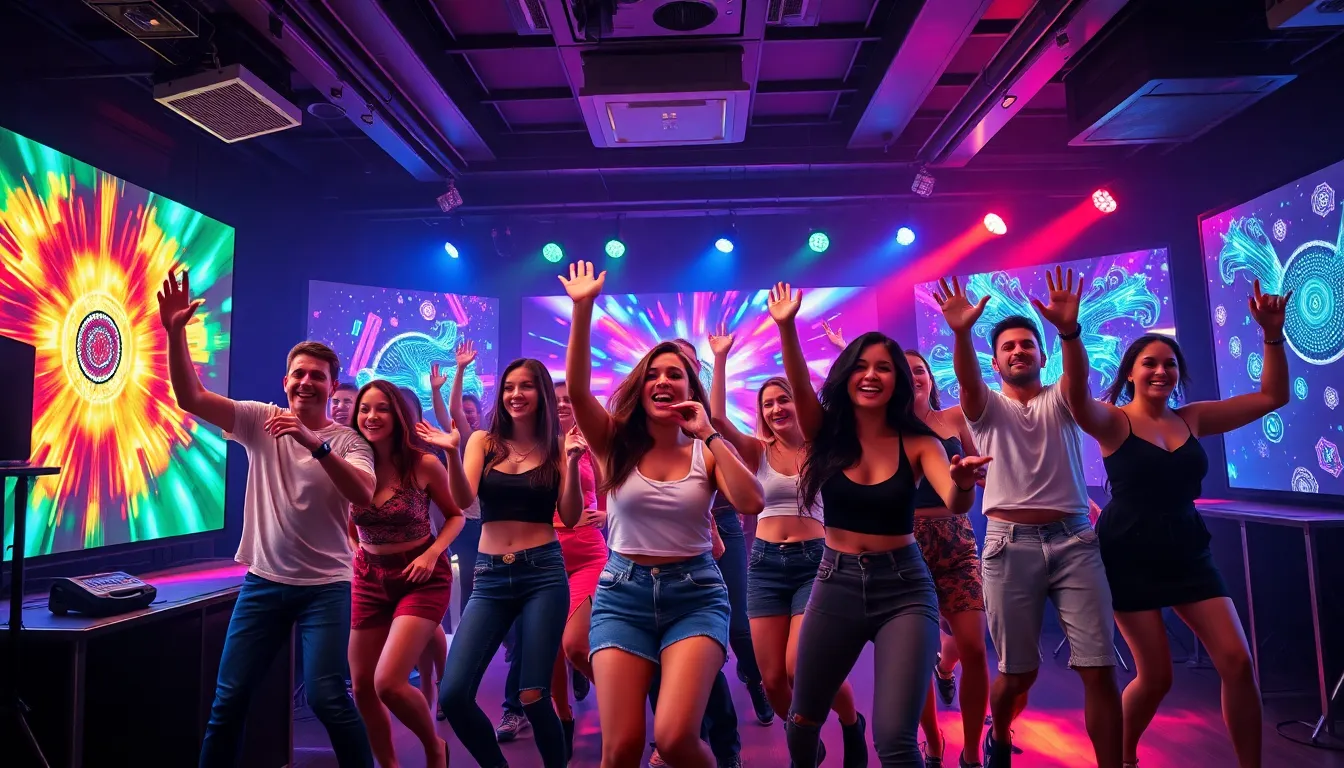 diverse crowd enjoying a vibrant dance music experience in a nightclub.