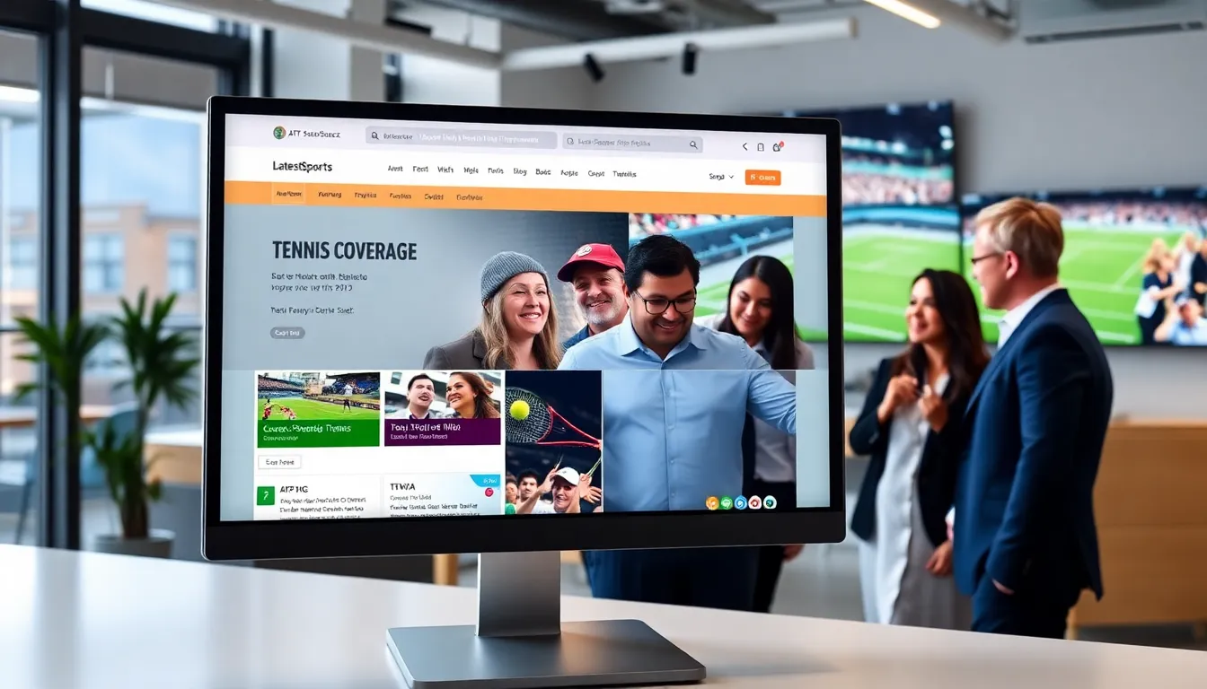 Modern website interface for tennis coverage with professionals discussing it.