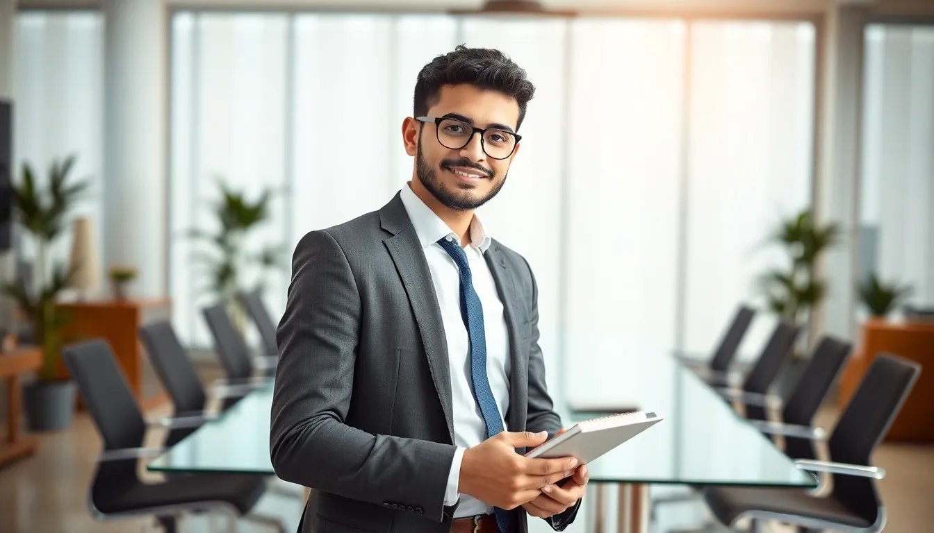 young Arab-American professional in a modern office setting.