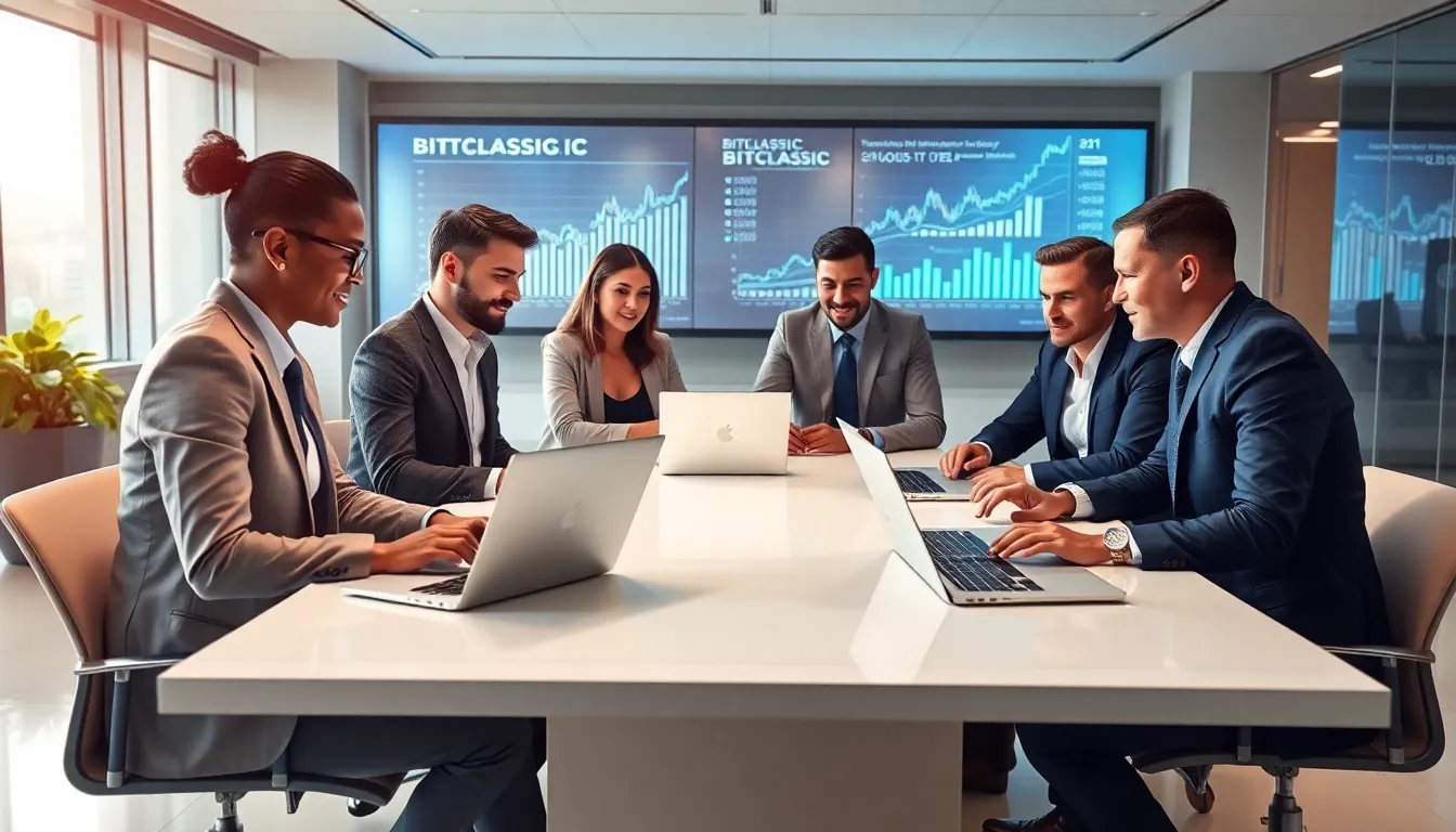 diverse team discussing cryptocurrency evolution in a modern office.