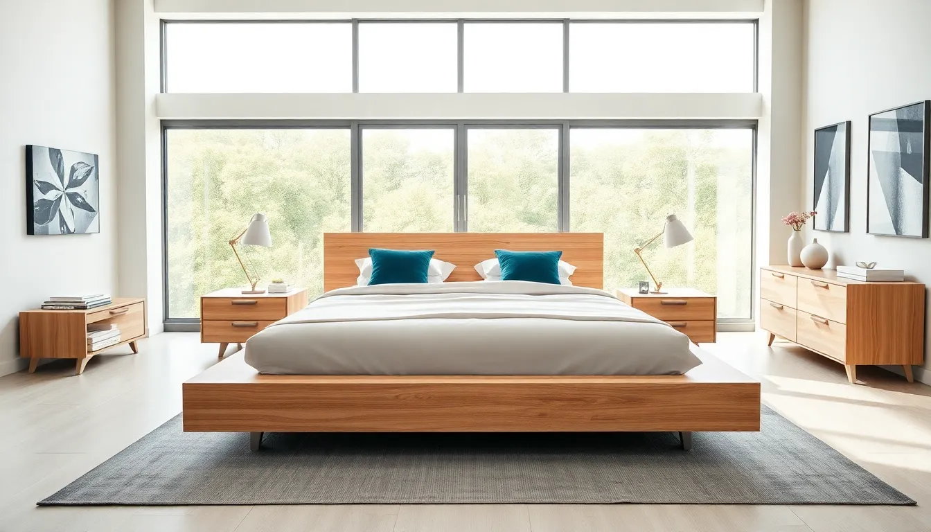 modern bedroom featuring sleek furniture and a spacious layout.