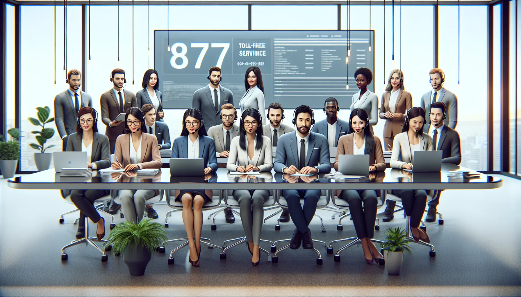 diverse team discussing customer service in a modern office.