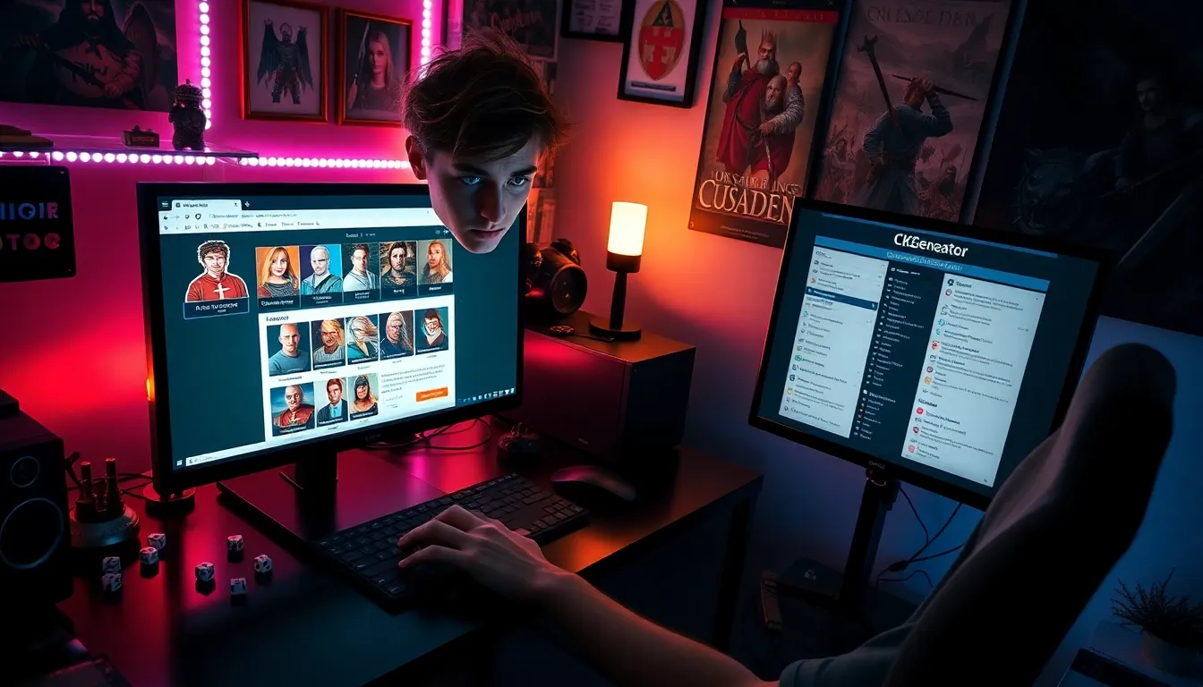 a gamer using CK2Generator to create characters for Crusader Kings II.