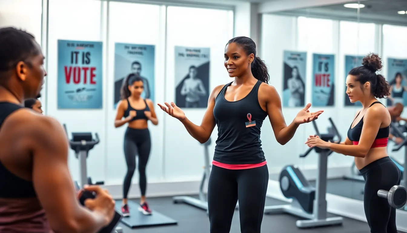 diverse fitness instructor training clients in a modern gym.