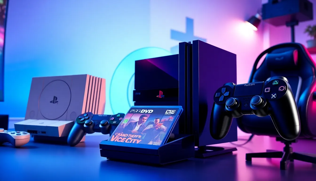 the evolution of PlayStation consoles displayed in a modern gaming setup.