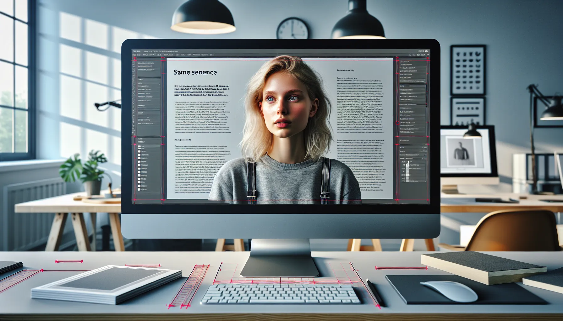 Norwegian designer refining typographic hierarchy and spacing on a clean website layout.