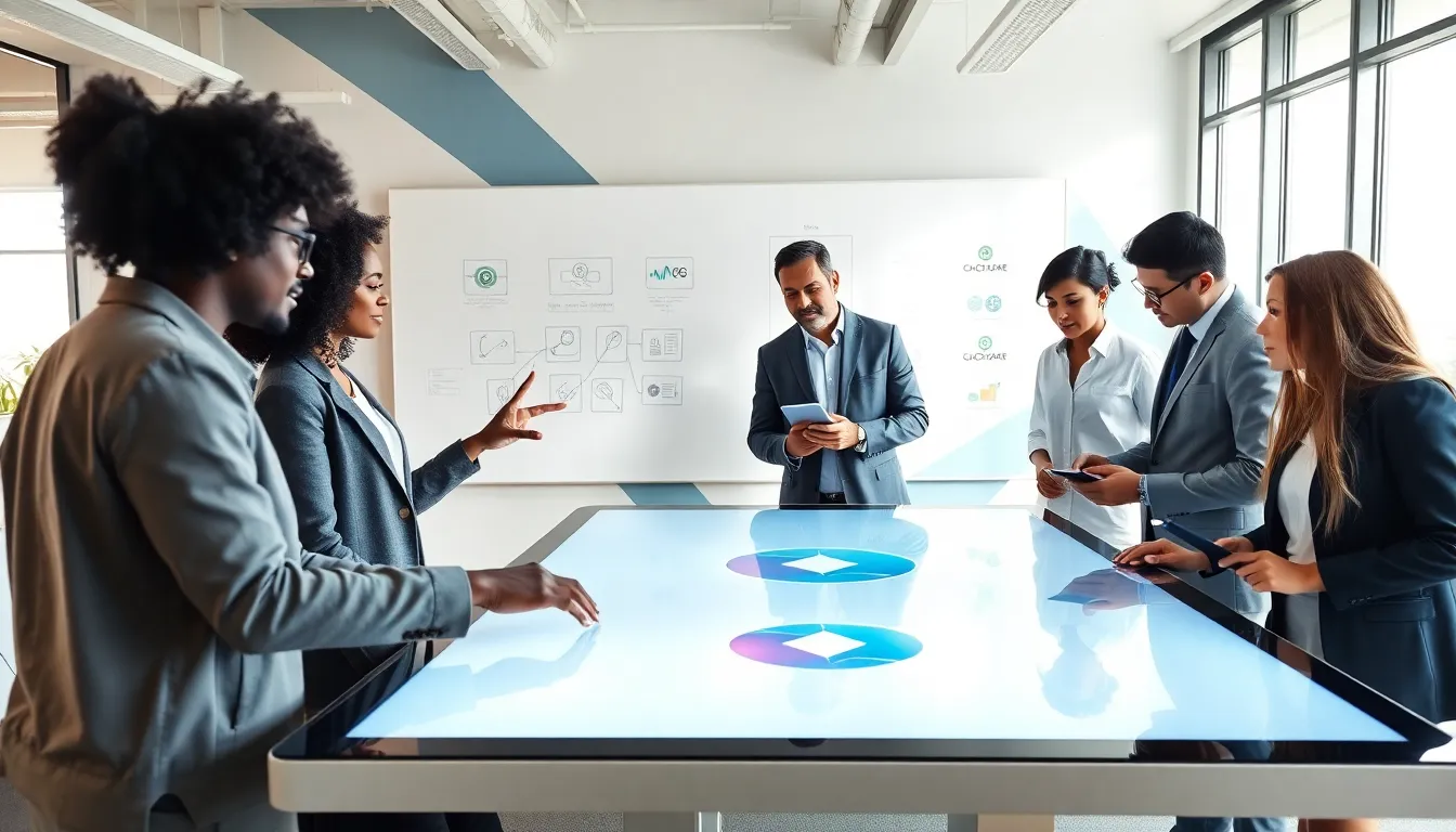 team collaborating on logo design in a modern office.
