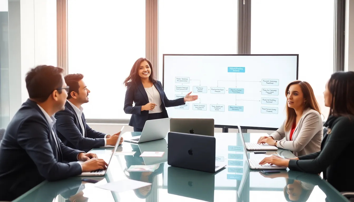 diverse professionals discussing personal strategy in a modern office.