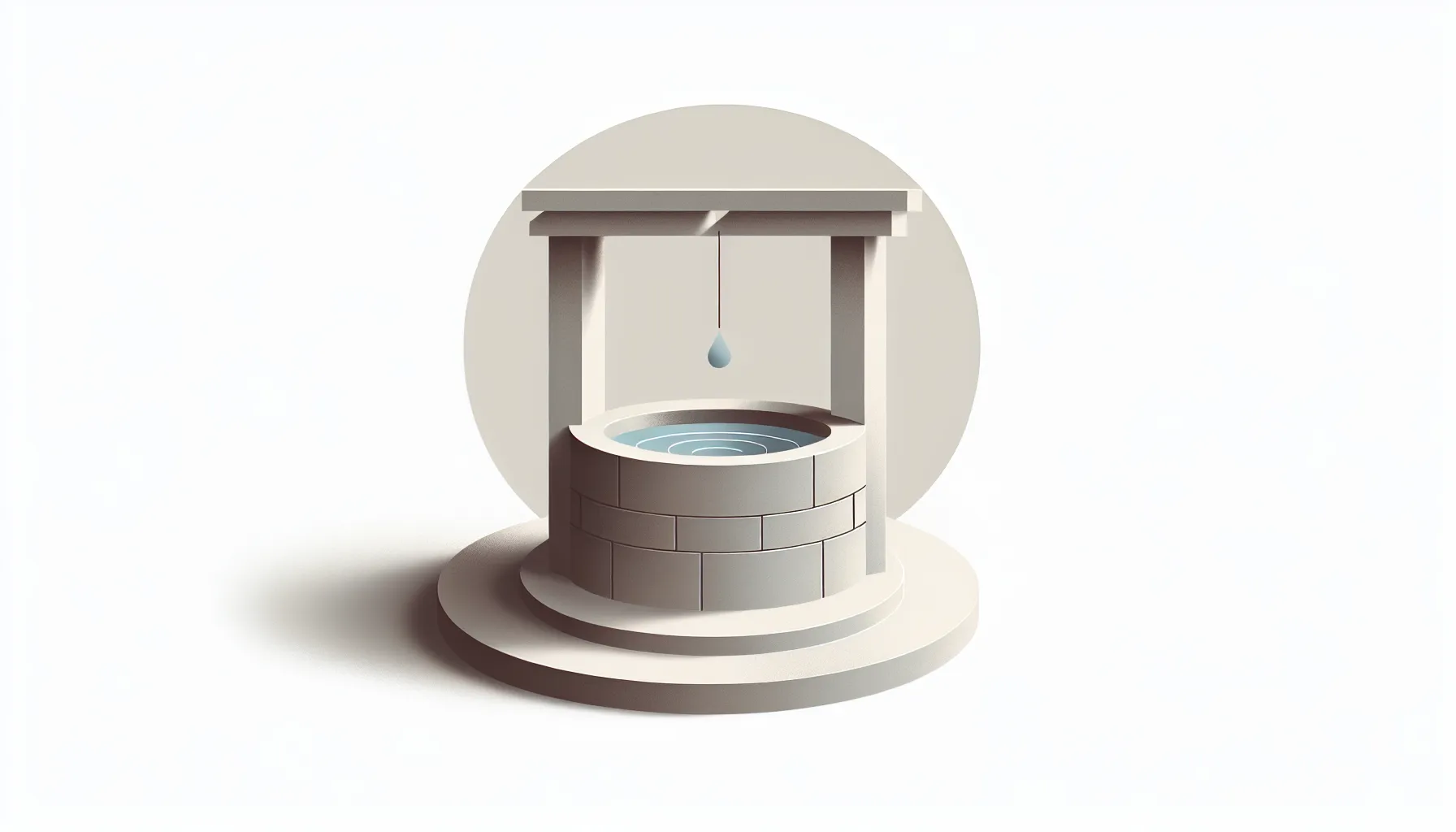 A minimalist stone well with a single water drop creating ripples.