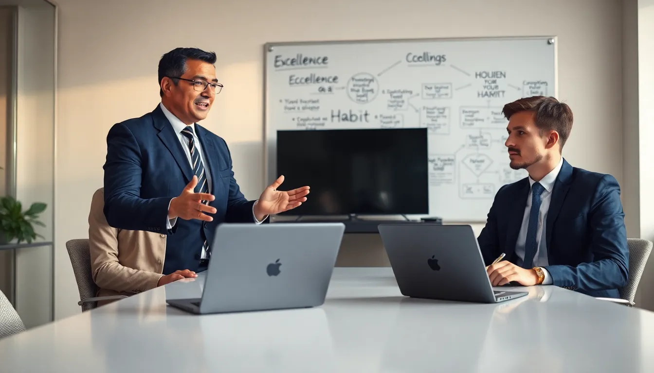 diverse team collaborating in a modern office on excellence as a habit.