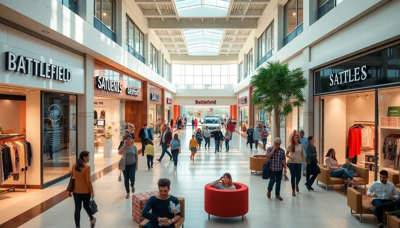 diverse shoppers enjoying a modern mall setting.